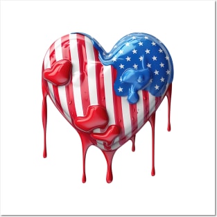 American Flag Dripping Heart #4 Posters and Art